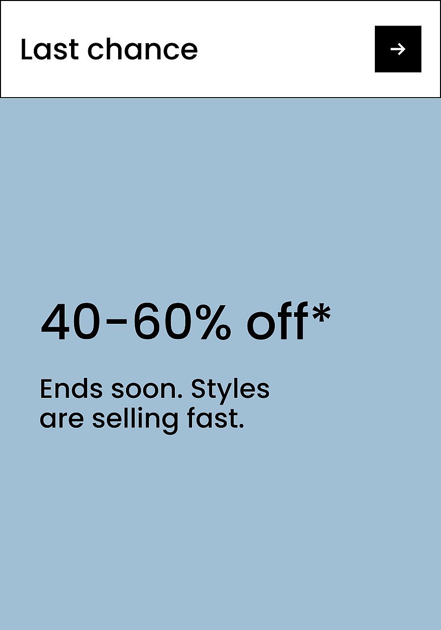 White banner: "Last Chance" with a right arrow. Clearance campaign.