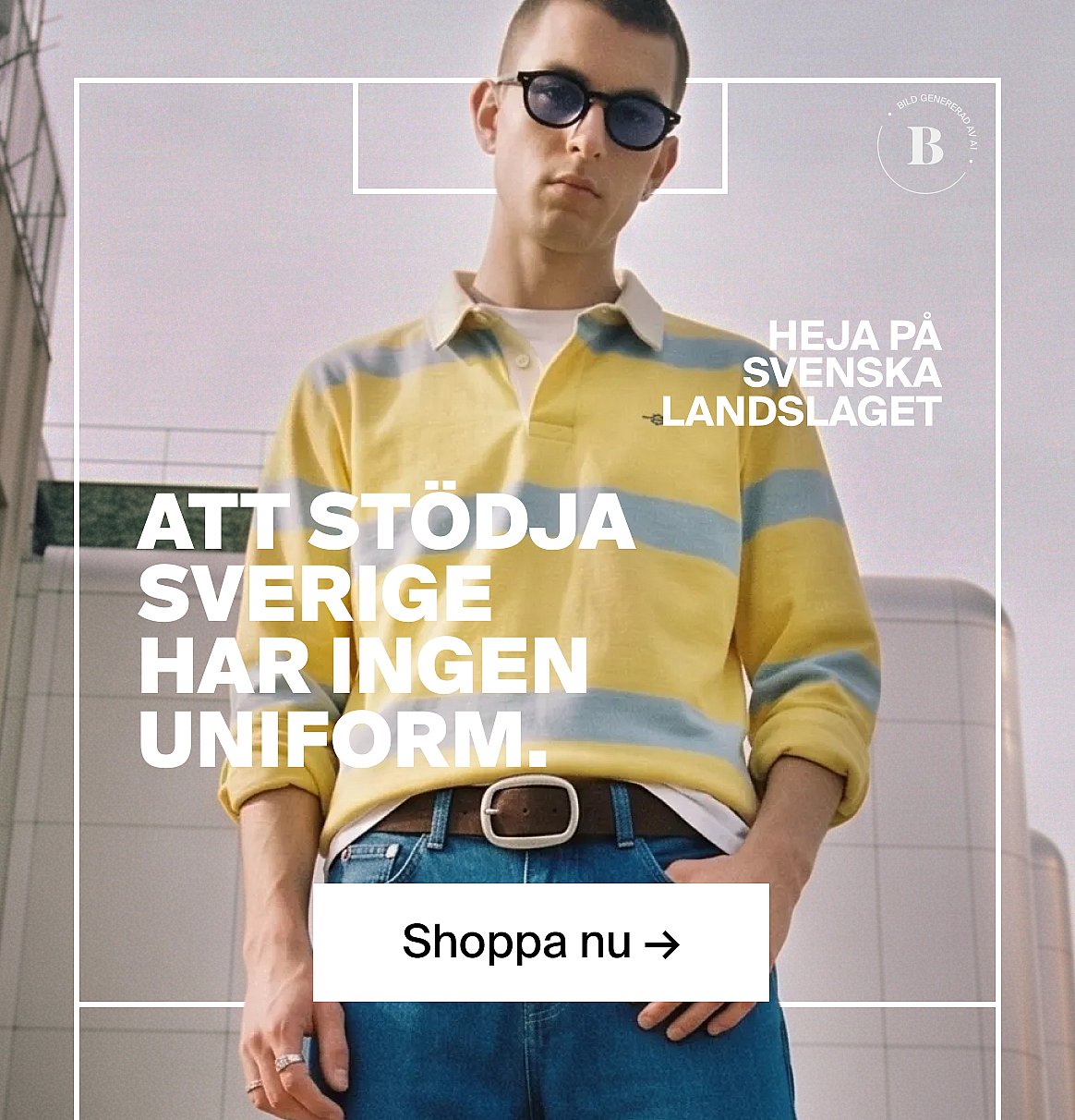 Man i en ljusbeige kostym och blå skjorta, nära ett bord med grönska, på en skogsglänta.