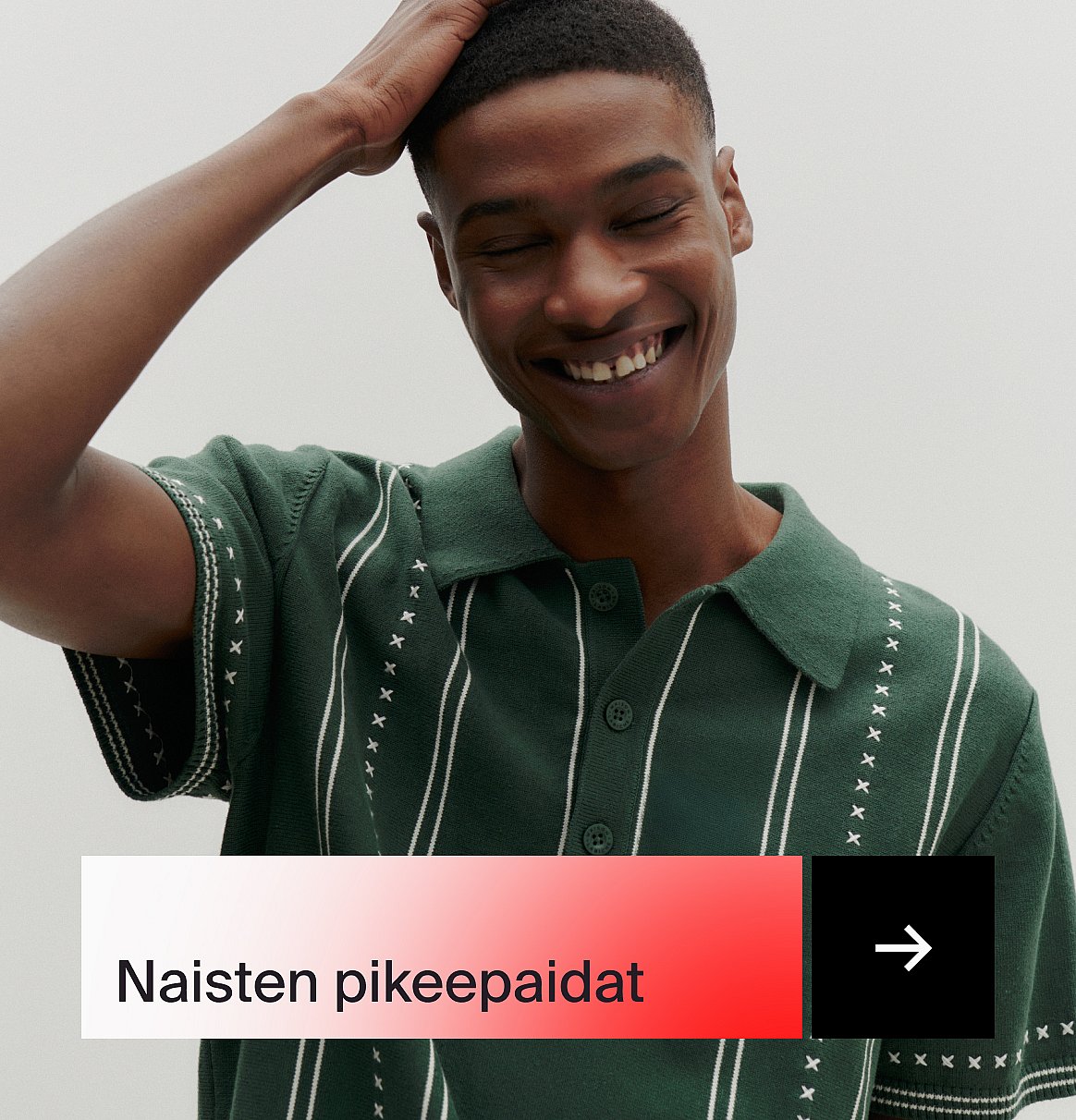 Mies raidallisessa paidassa, lippalakki päässä ja musta olkalaukku olalla, kuvattuna takaa punavalkoisia seiniä vasten. Teksti: "Festivaalilookit".