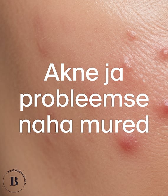 Lähivõte punakast nahast peenete punaste veenidega. Valge tekst "Tundlik nahk".
