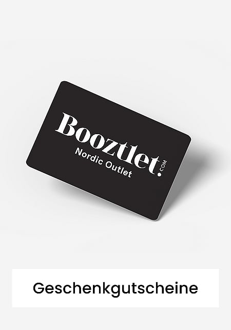 Weiße Geschenkbox mit einer blauen Schleife, in der sich eine schwarze Booztlet.com-Geschenkkarte befindet. Darunter steht der Text „Geschenkkarten“.