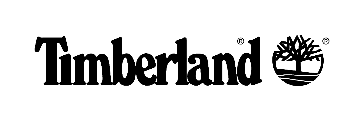 Black Timberland logo: text "Timberland" next to a circular emblem of a stylized tree over ground.